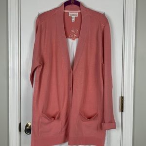 NWT Elements Isaac Mizrahi coral colored long sleeved cardigan sweater size LG